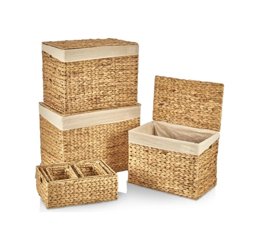 Dekoratif Naturel Yatay Dikdörtgen Düzenleyici Hasır Sepet 7 Li Kahve