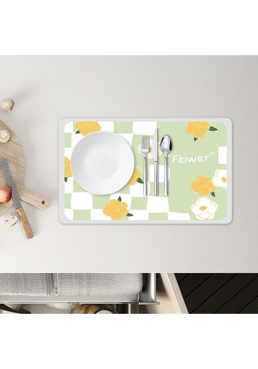 Bosphorusboutique02 Suntek Bulaşık Kurutmalık Mat Dekoratif Yeşil Çiçekler Yeşil Diğer