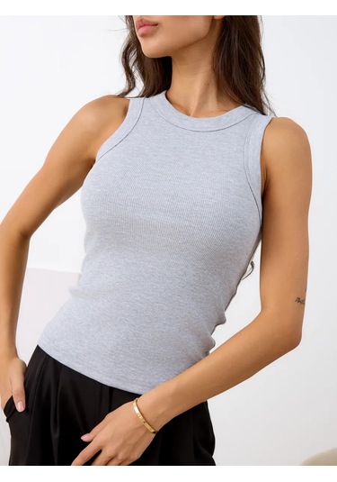 Lilia Abbasova Grundlegende Nervürlü Atlet Üst 436505531 Gri