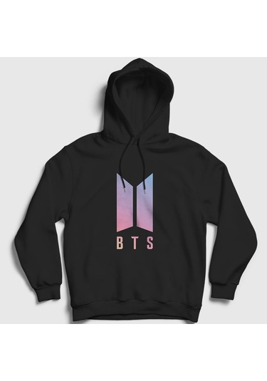 Presmono Unisex Purple Bts Kapüşonlu Sweatshirt Siyah