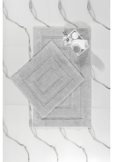 Elart Solid Banyo Halısı Paspas Takımı Pamuklu 2 Adet 60x100 Cm Gri Gri