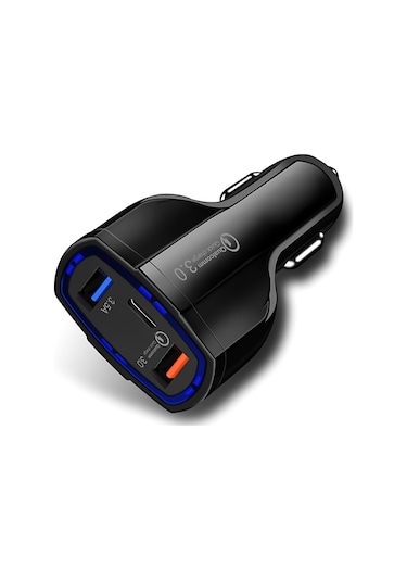 Hombey Siyah Araba Şarj Cihazı, 2 Usb Type-c Portlu, Hızlı Şarj Desteği, Çok Katmanlı Koruma, Abs Malzeme