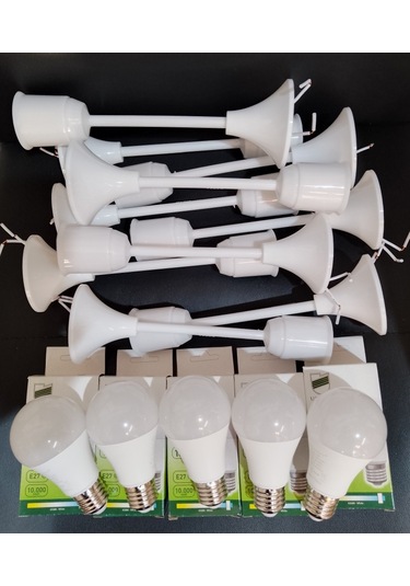 Muhafazalı Porselen Asma Duy Takımı 10w Led Ampül 10'lu Set Paket