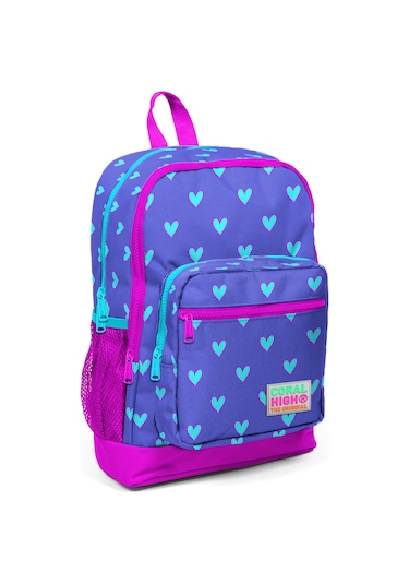 Coral High Kids Lavanta Pembe Kalp Desenli Dört Bölmeli Okul Sırt Çantası