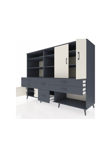 Kronos Dolap 10 Raflı 6 Çekmeceli 4 Kapaklı 220x59x163 Antrasit-a Antrasit-aytaşı/antrasit