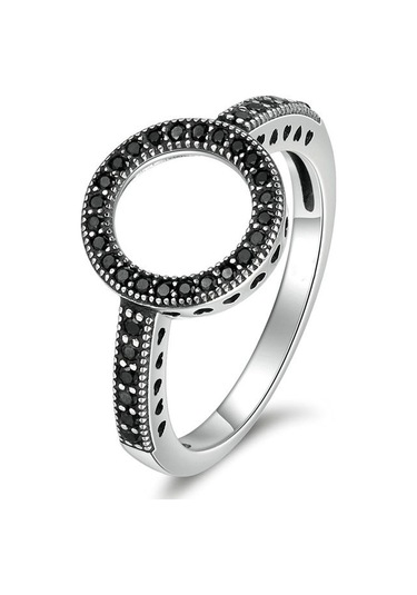 Sones 2 Adet Alaşımlı Şanslı Daire Elmas Halo Yüzük, Yüzük Boyutu: 9 Siyah