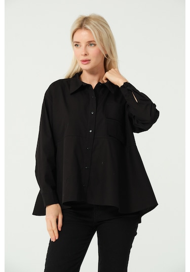 S'amore Clothing Cep Detay Polo Yaka Gömlek Siyah