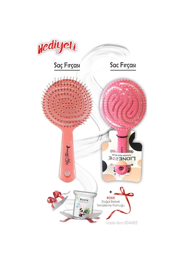 Saç Fırçası Yuvarlak Pembe Ve Üç Boyutlu Oval Saç Fırçası Pembe Rosıe Hediyeli 0