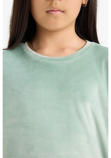 Defacto Kız Çocuk Pijama Takımı Polar Uzun Kollu Üst Çizgili Uzun Alt D1068a825wngn1123 Yeşil