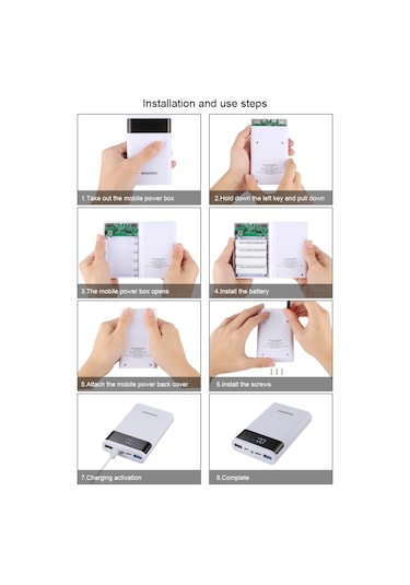 Yifomall 18650 Pil Girişli Usb Çift Çıkışlı Ekranlı Çift Yönlü Hızlı Şarj Portatif Power Bank Kutusu Beyaz