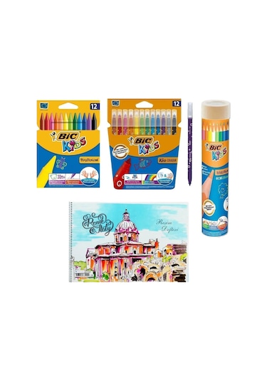 Bic Pastel Boya Keçeli Boya Metal Tüp Kuru Boya 12 Li Ve Resim Defteri