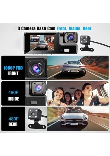 Chuangyinshop Baıdeluo Hd 1080p Ön 480p Arka Kameraya Sahip Tachograph 3 Camera 32g Card Gece Görüşü Geniş Açı