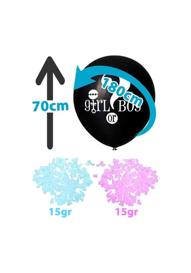 Büyük Girl Or Boy Siyah Cinsiyet Belirleme Partisi Balonu Konfeti