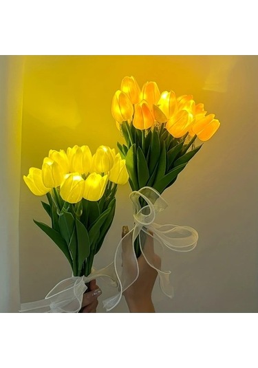 Fastbuy Pil Güçlü Lale Işık Ampulleri Beyaz Pembe 10 Adet Canlı Sarı Turuncu Ev Dekorasyon Hediye Sepeti Çiçek Tasarımı Beyaz - Pembe