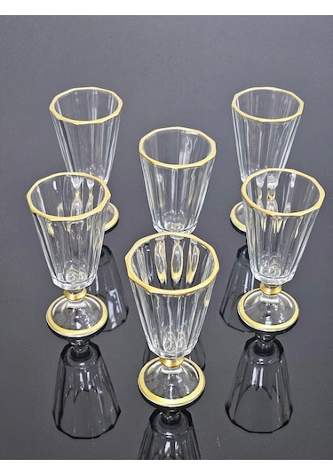 Çeyizci Çarşı 6'lı Kahve Yanı Flüt Su Bardağı Seti Renkli Gold Yaldızlı 249.0
