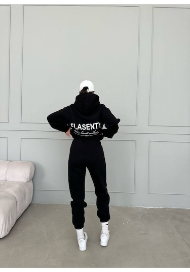 Harmandar Flasenty Kışlık Alt Üst Takımı Sweatshirt Eşofman Altı - Siyah Baskılı Oversize Kapüşonlu Siyah Harmandar Flasenty Kışlık Alt Üst Takımı Sweatshirt Eşofman Altı - Siyah Baskılı Oversize Kapüşonlu Siyah