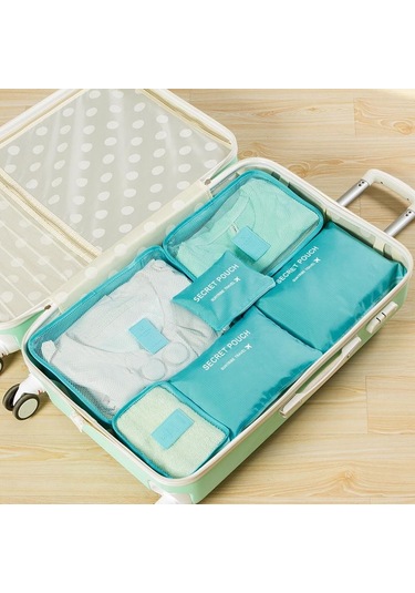 Mavi 6 Adet Set Seyahat Bavul Organizatör Çanta Bagaj Ambalaj Küpleri Seyahat Organizatör Depolama Ayakkabı Elbise Bagaj Organizatör Çanta Mavi