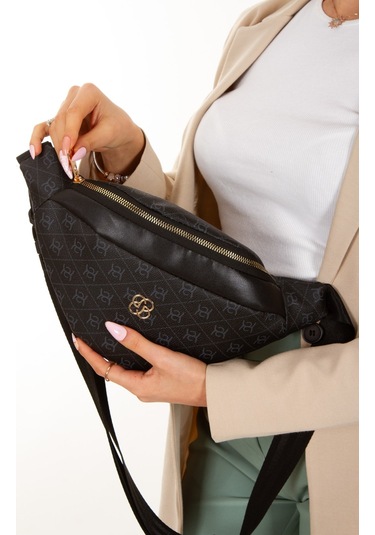 Newish Polo Kadın Desenli Çapraz Omuz Askılı Bel Ve Omuz Çantası 2 Adet New345- Kahverengi - Gri