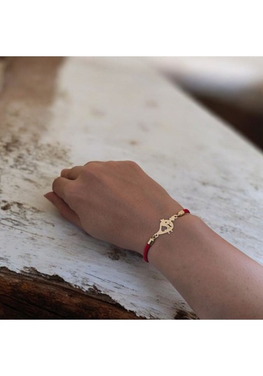 Archin X Harfine Özel Minik Kuş Motifli Kırmızı Örgülü 14 Ayar Altın Plakalı Hediye Bileklik-363harf X