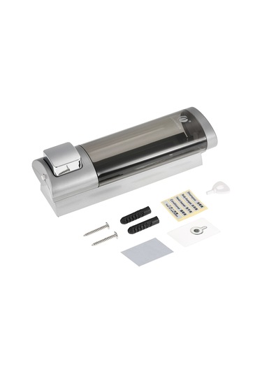 Hombey Duvar Tipi Tek Başlı El Sabunu Dağıtıcısı - Manuel Basma Özelliğiyle Banyo/ Mutfak Sabunluk - 200ml Kapasite, İki Yollu Monte Delme/ Yapıştırma - Gümüş Renkli Abs Malzeme Gümüş