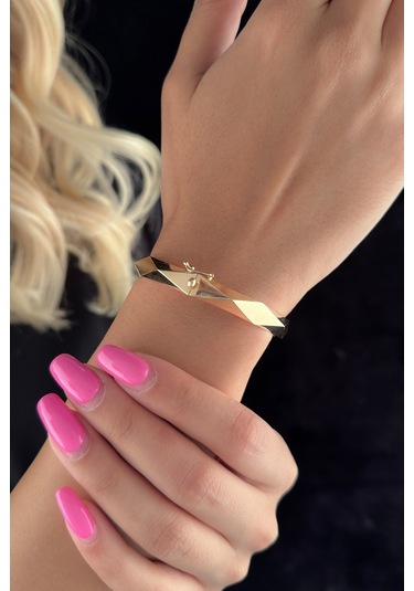 Fiyonk Kuyumculuk 14 Ayar Altın Asimetrik Kelepçe Bilezik 001