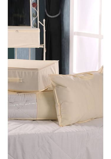Vedsey 3'lü Set 70x50x25 Cm Krem Hurç Pencereli Krem
