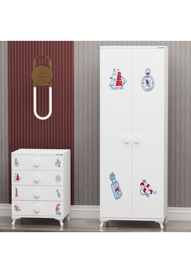 Melina Yıldız 2 Kapaklı Bebek Odası + Yatak + Uyku Seti - Denizci Beyaz