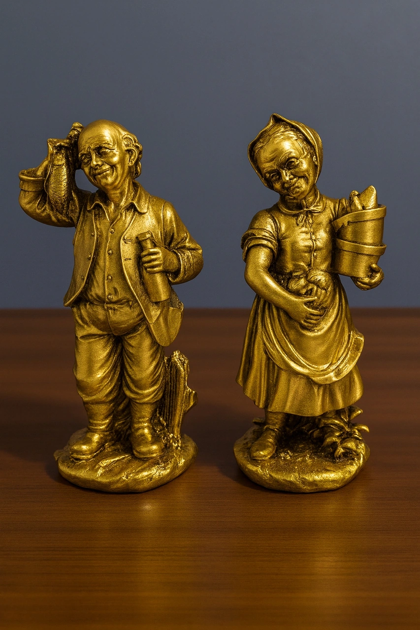 Köylü Amca Ve Teyze Gümüş Ve Gold Dekoratif Biblolar 20x10