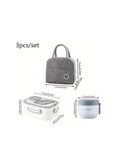 Yingfu 3'lü Set Taşınabilir El Taşıma Çantası Seti - Termal Çanta, Pp Termal El Taşıma Çantası Ve Yulaf Kupası Gri