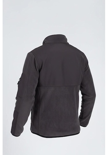 Vatan Tekstil Slim Fit Erkek Tam Fermuarlı Dik Yaka 4 Cepli Polar Softshell Garnili Gri
