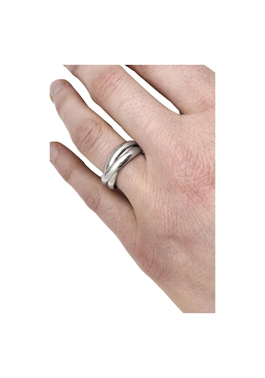 Trinity 3lü Birbirine Geçmeli Sarmal Çelik Stres Yüzük Cl44 Beyaz