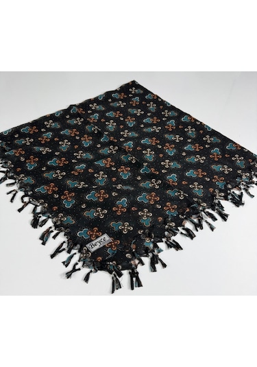 Beyce Cotton Sökme Boncuklu Desenli Tülbent 06440 Siyah