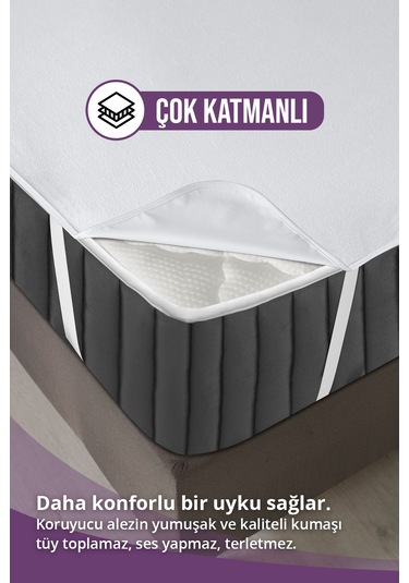 Pamuklu 4 Köşe Lastikli Sıvı Geçirmez Yatak Koruyucu Alez 150x20 Beyaz