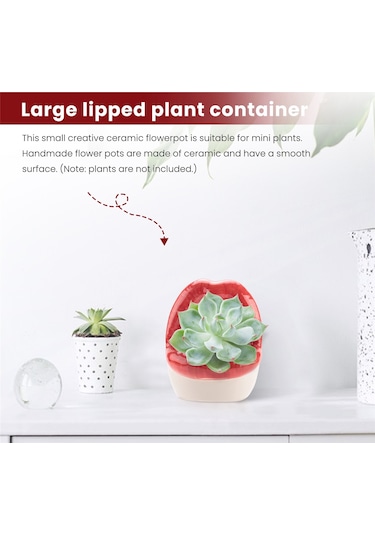 Yaratıcı Sukulent Kaktüs Saksısı, Seramik Küçük Çiçek Bitkileri Kapları Büyük Dudaklar Saksı Ev Ofisi İçin, Kırmızı