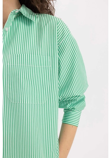 DeFacto Oversize Geniş Kalıp Çizgili Poplin Uzun Kollu Gömlek C8751AX24SMGN268
