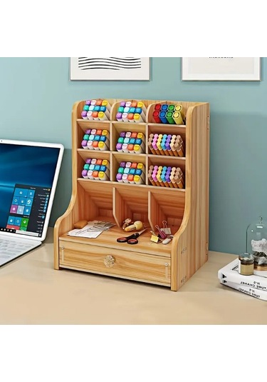 Larimar Bölmeli Ve Çekmeceli Ahşap Organizer - 9071151324155lmr Çok Renkli