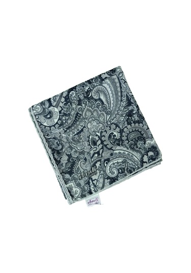 Ebruli Pamuklu Etnik Desenli Soft Eşarp 90x90 Cm Siyah - Gri