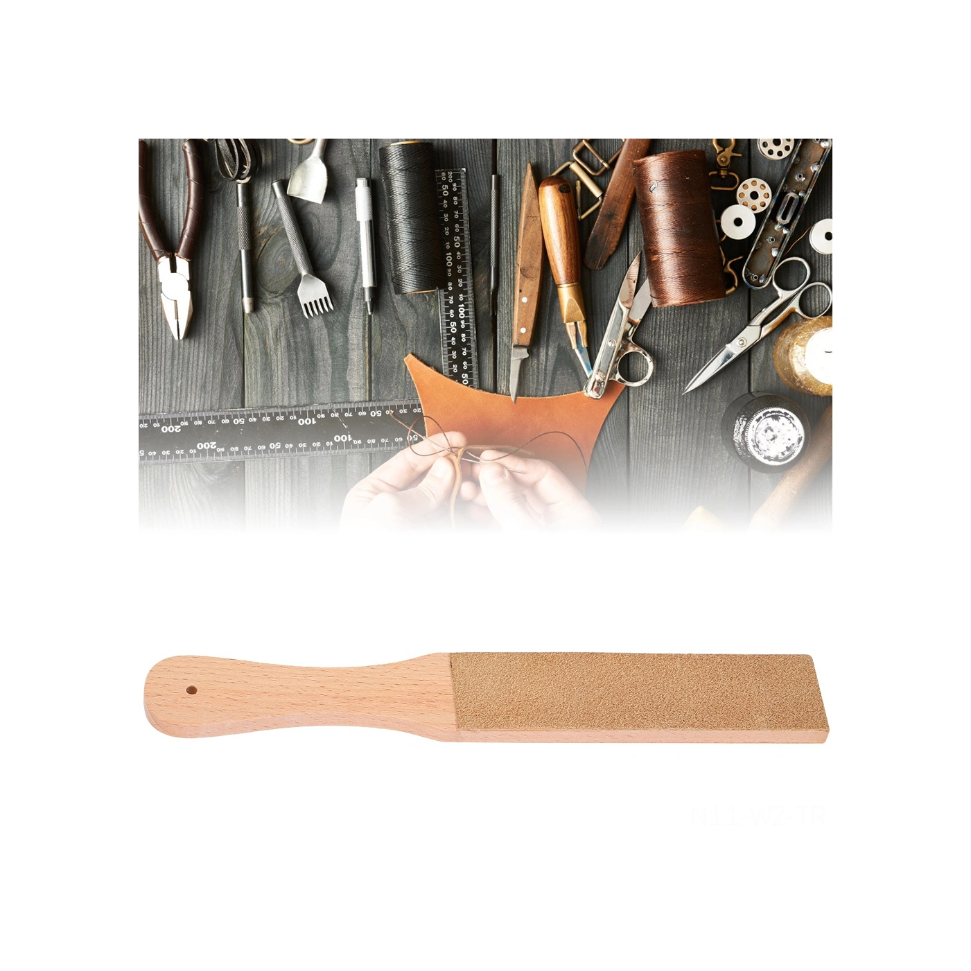 Wezone Ahşap Saplı İki Yönlü Deri Taslağı - Bıçak, Razör, Deri Aletlerini Keskinleştirme Aracı Bitkisel Deri