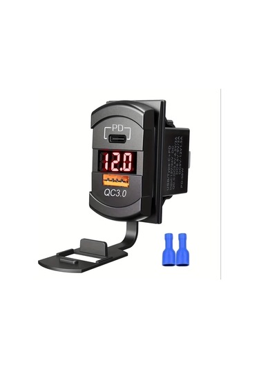 Honeybeeshop 12v 24v Usb Kollu Anahtar Priz Kapagi Pd Qc3 Led Voltmetreli Kirmizi Isik Tekne Karavan Motosiklet