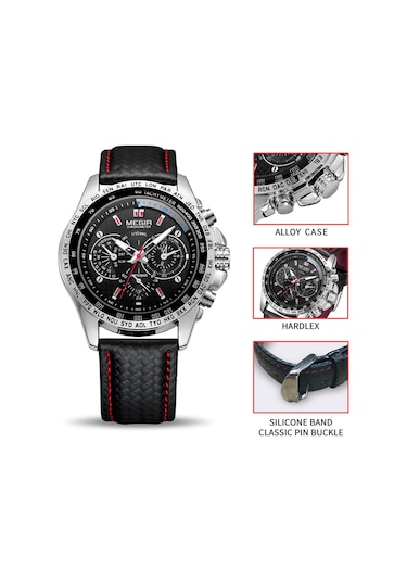 Megır 1010g Lüks İş Büyük Büyük Yüz Kuvars Erkek Kol Saati 3atm Su Geçirmez Askeri Spor Işıldayan Erkek Saati Dekoratif Üç Kadranlı Deri Kayış Bandı Çok Renkli