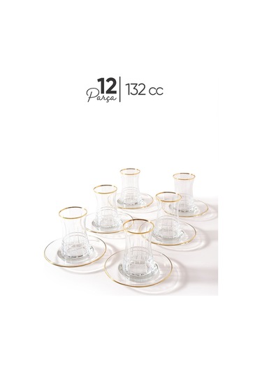 Mest Ilgın 12 Parça 6 Kişilik Yaldızlı Çay Bardağı Seti 132 Cc - Şıklığın Ve Zarafet Kesme Gold
