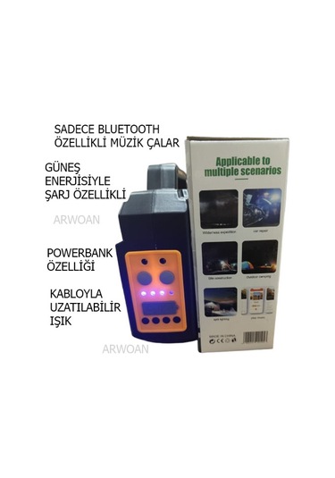 Arwoan Kabloyla Uzatılabilir Fener Sadece Bluetooth'la Çalışabilir Ses Bombası Siyah