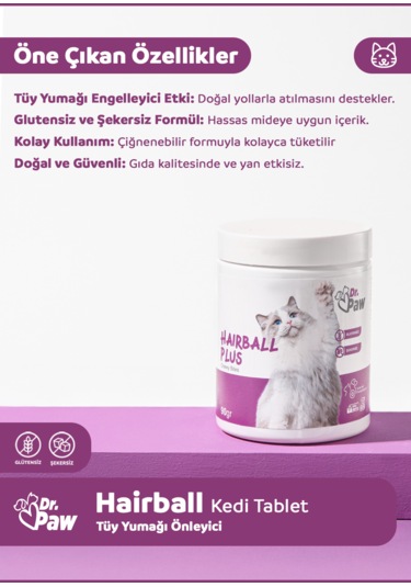 Dr. Paw Hairball Plus Tüy Yumağı Engelleyici Çiğnenebilir Tablet 90 G