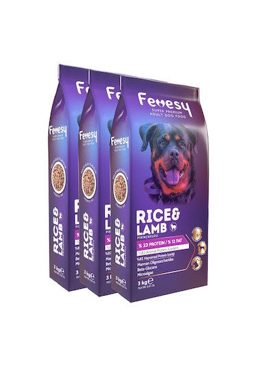 Fevesy Kuzu & Pirinçli Yetişkin Köpek Maması 3 x 3 KG