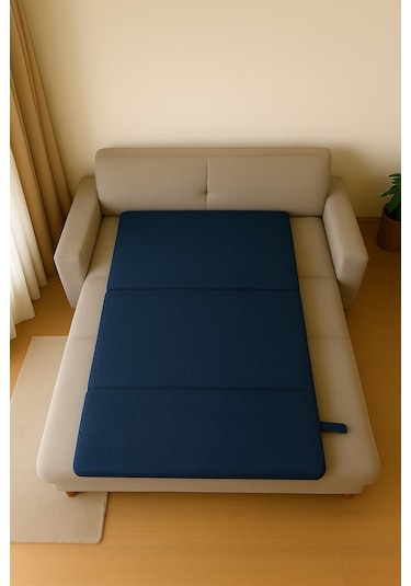 Mavi Katlanır Sünger Misafir Yer Yatağı Ve Balkon Minderi 7cm Mavi