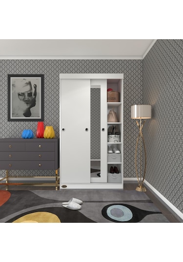 Kenzlife Gardırop Sürgülü Kapaklı Kapılı 100 Papatya Byz Aynalı Gardolap Dolap