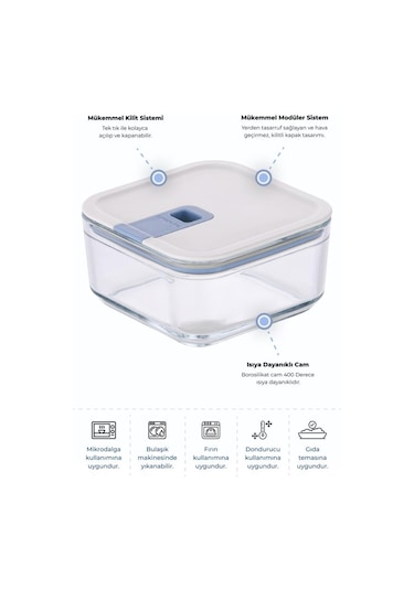Neoflam Perfect Seal Kare Cam Saklama Kabı Bej 720 ML Bej
