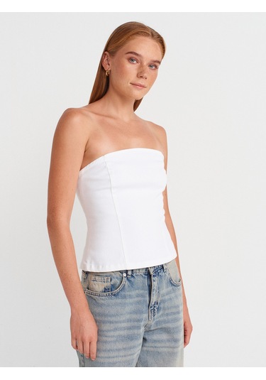 Dilvin 50880 Straplez Peplum Top-ekru Ekru