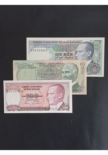 6. 7. Emisyon 3 lü Eskı ParaTürk Lirası 100-10