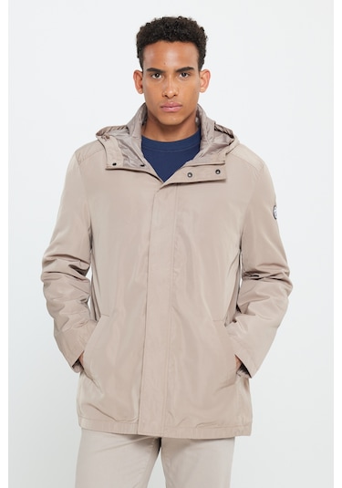 AC&Co / Altınyıldız Classics Erkek Vızon Standart Fit Normal Kesim Kapüşonlu Dik Yaka Trençkot Vizon